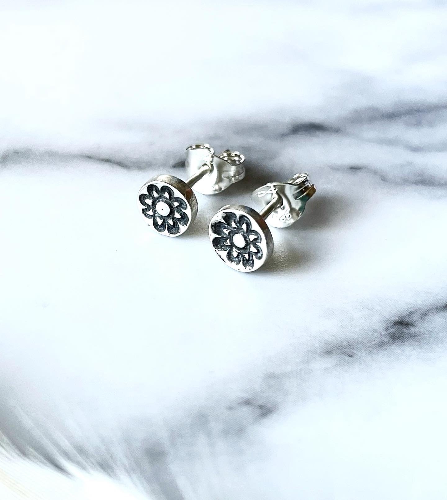 Image of Handmade Sterling Silver Flower Studs 925