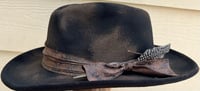 Image 3 of Black Painted Brown Fedora Hat Fabic and Feather Band