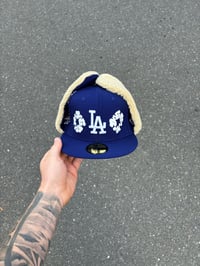 Image 1 of  ROYAL BLUE EARMUFF  DODGERS CUSTOM FITTED CAP