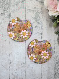 Image 1 of Retro Daisy Car Coasters - 2 pack