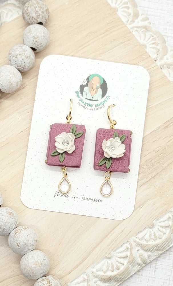 Image of Floral Book Dangles in Mauve