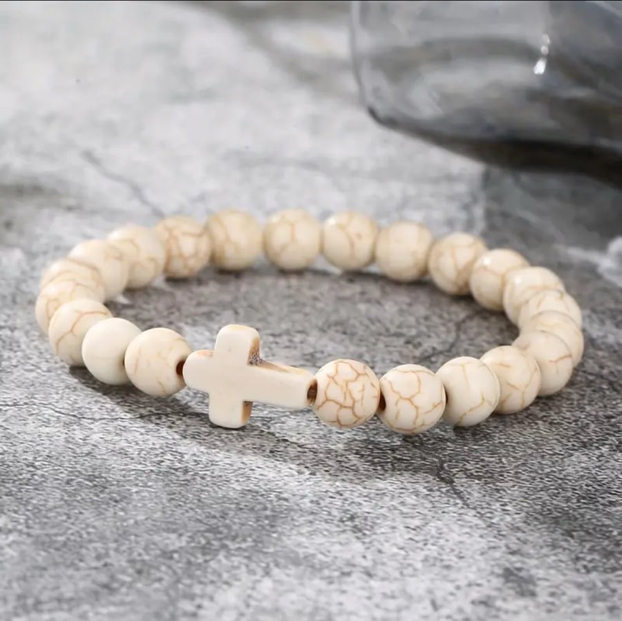 Image of Faith Christian Cross Stretchable Bracelets (Off-White/Black)