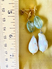 Image 3 of LARGE BAROQUE PEARL & AQUAMARINE EARRING