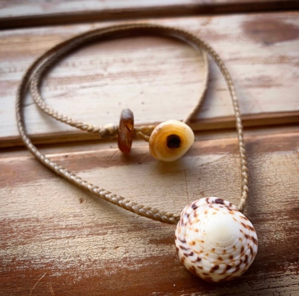 Image of Hawaiian checkered spiral puka shell necklace