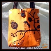 Image of Pumpkin Cranes - IKEA Gunilla Cotton Fabric --Cute Kiss Tote Handbag Handmade