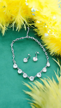Necklace/Earring Set - black metal, faux diamond