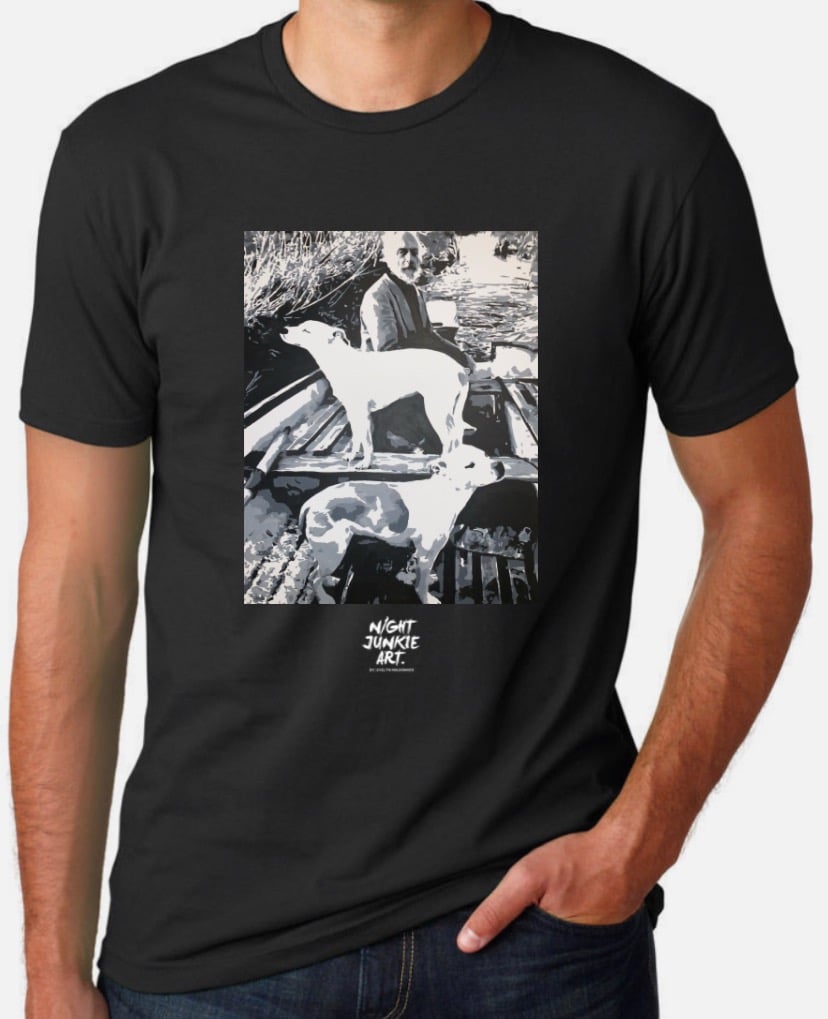 Image of Old man and dogs painting tshirt 