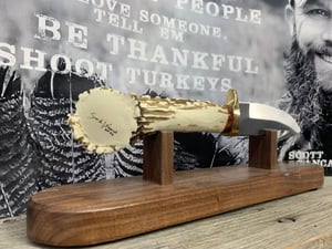 Image of Replica Antler Handle Gut Hook Knife with Stand
