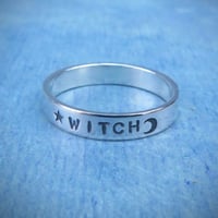 Image 1 of WITCH Silver Stacking Ring With 5 Point Star And Moon. Sterling 925