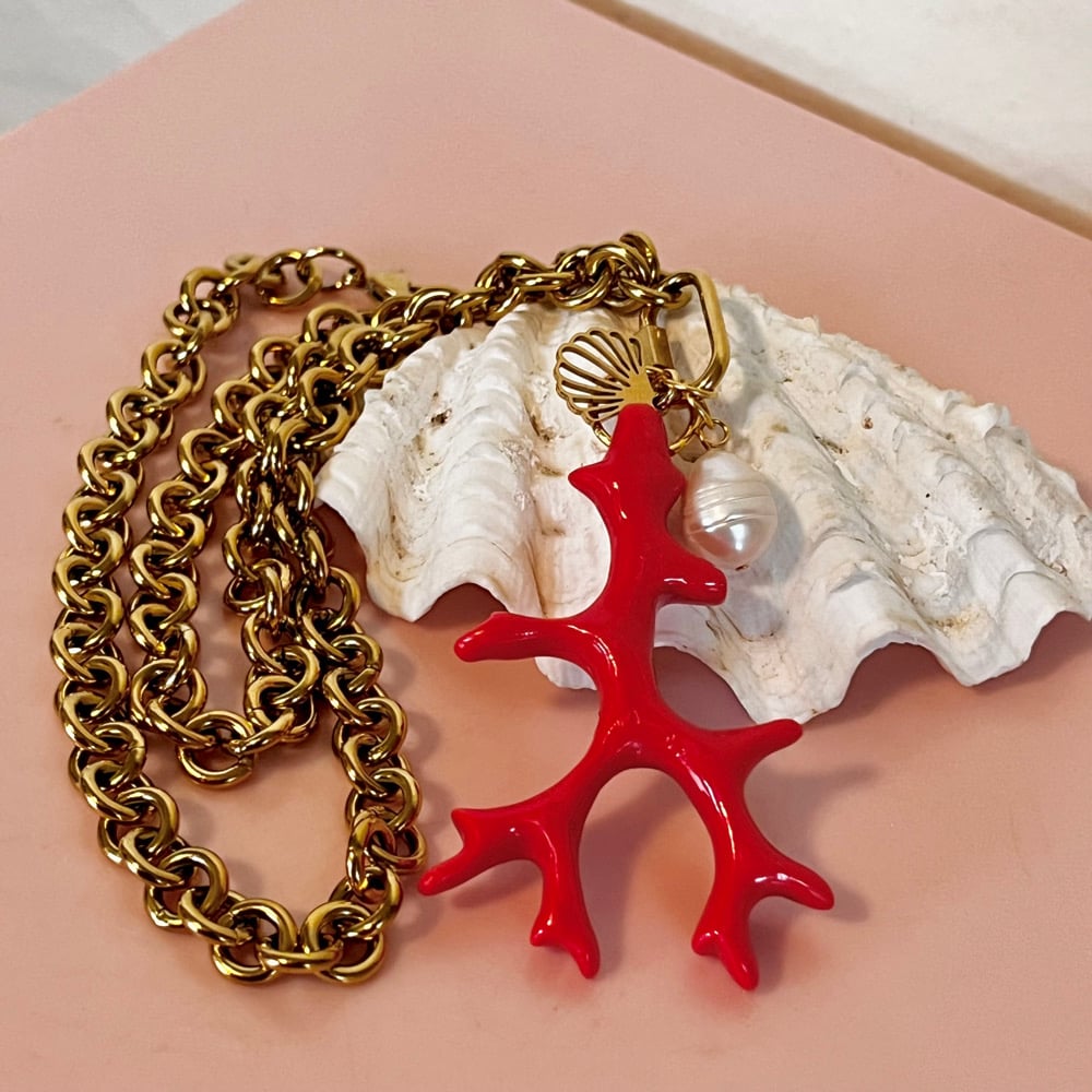 Image of Big Chunky Coral Necklace - Gold