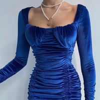 Velvet Drawstring Bodycon Dress 