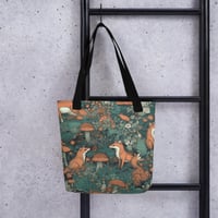 Image 1 of Boho Nature Cottagecore Inspired Fox Among Mushrooms Tote Bag