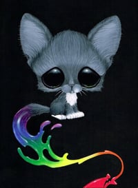 Rainbow Paint Splash Gray Cat Art Print