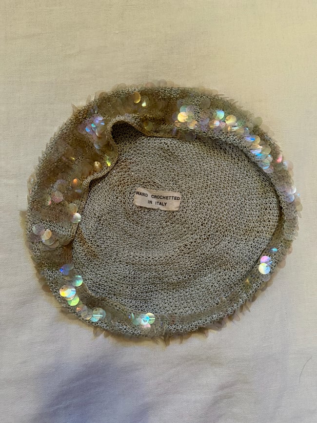 late 60s italian fine crochet slouch beret with paillettes