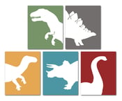 Image of Dinosaur Childrens Nursery Art Prints Set of 5 - TRex, Triceratops, Stegosaurus, Apatosaurus & Iguan