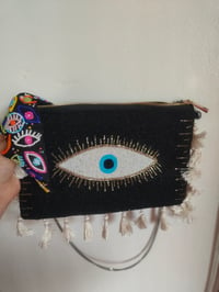 Image 1 of Black all seeing evil eye protection Bag and multi coloured eye head band 