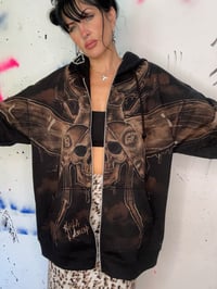 Image 3 of “BAD BEETLE” CUSTOM BLEACH PAINTED ZIP UP HOODIE XL