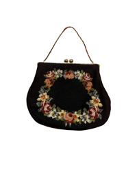 Image 1 of MADE IN DETROIT medium 1950s heirloom wreath needlepoint purse in midnight 