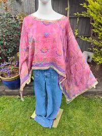 Image 5 of Poncho Woodstock Top -free size -pink flowers