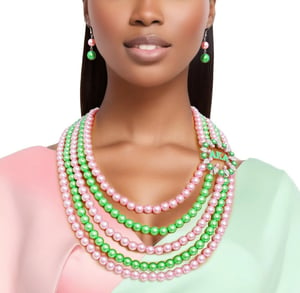 Image of Necklace Mix Pink Green Pearl  Necklace 