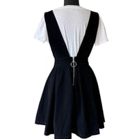 Image 2 of Black Velvet A Line Mini Pinafore Dress with Deep V Neckline and Zipper Accent - XXS