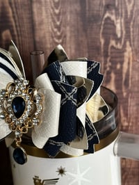 Image 3 of Starlight Shimmer Cream, Navy, and Gold Tumbler Straw Topper Bow