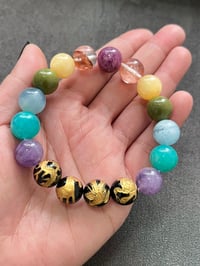 Image 3 of Gold-Carved Four Divine Beasts  x Seven Chakra  Bracelet 12mm