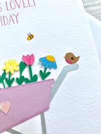 Image 4 of Handmade Floral Wheelbarrow Birthday Card - Charming Garden-Themed Flower Card 