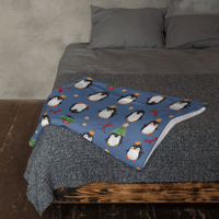 Image 5 of Throw Blanket (Christmas Penguin on dark blue)
