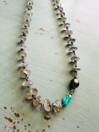 Image 9 of wire wrapped labradorite turquoise and Tahitian pearl necklace