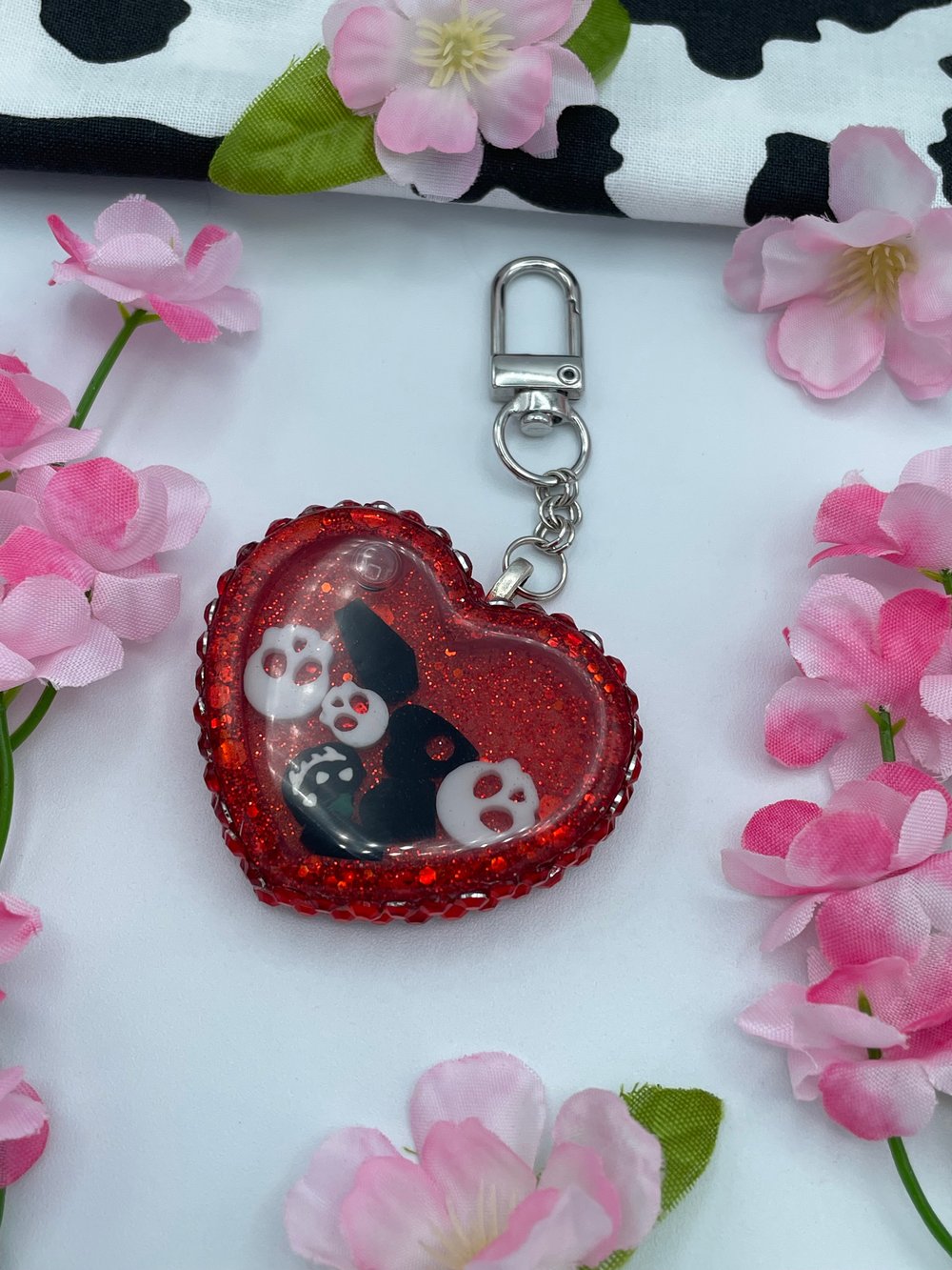 Image of Keychain: Red Heart with Rhinestones 