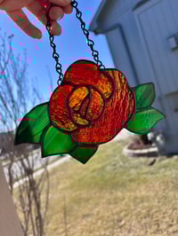Image 1 of Stained Glass Red Rose Suncatcher - Handmade Classic Floral Window Art