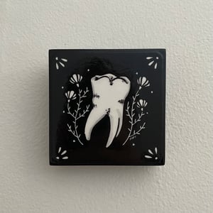 Tooth Four Linocur Print On Wooden Panel
