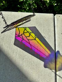 Image 5 of Stained Glass UFO Suncatcher – Dichroic Beam Handmade Hanging Window Art