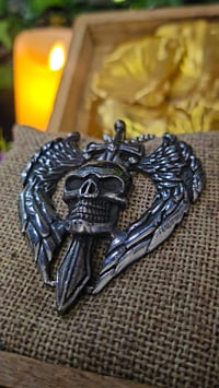 Image 5 of 👑The Armored Kingdom Skullblade of Valor Necklace-with Winged Sword and Skull Design 