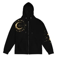 Image 1 of Black and Gold Celestial Moons And Planets Geometric Unisex zip hoodie