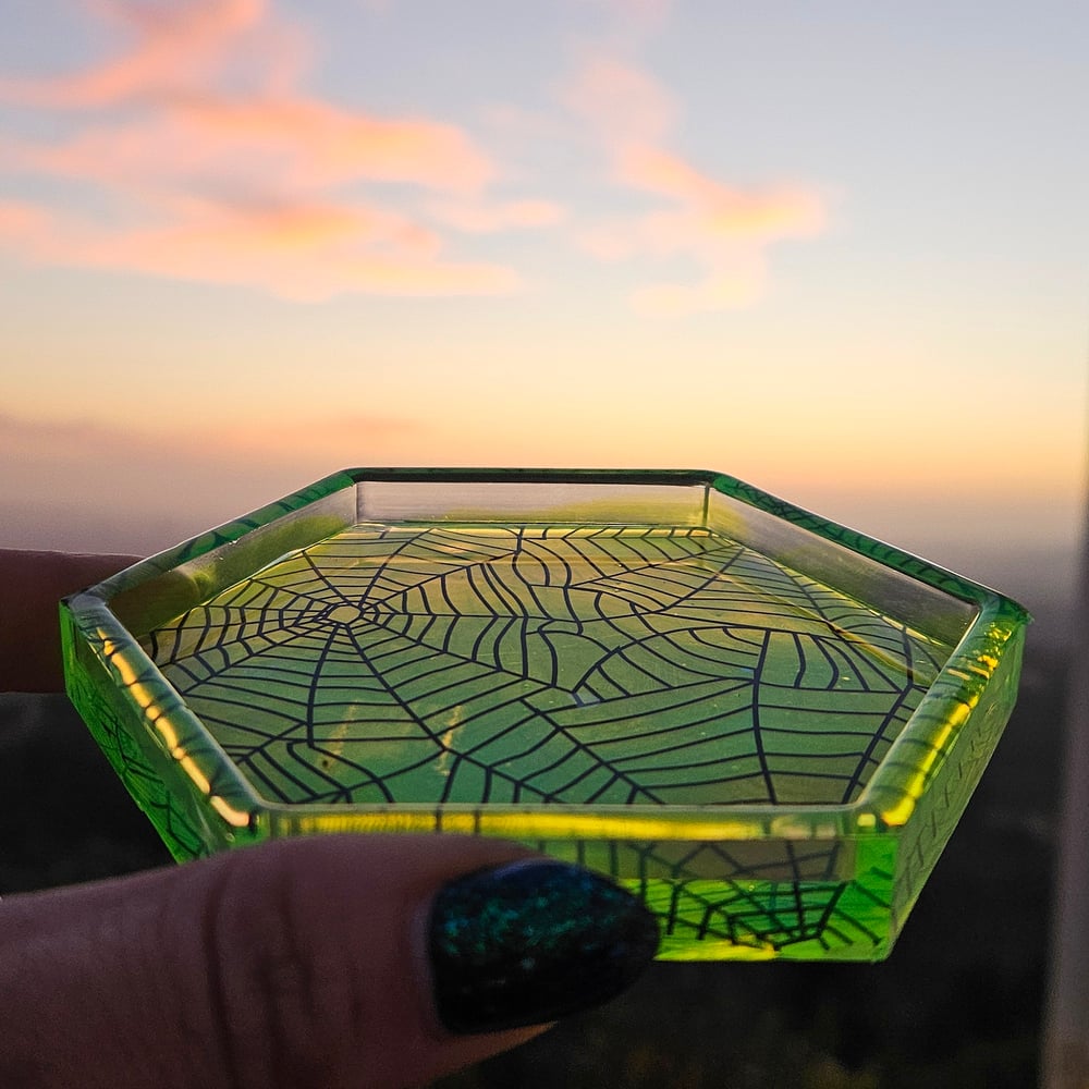 Image of Neon Yellow Spiderweb Hexagon Coaster