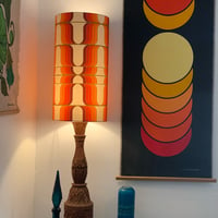 Image 7 of Huge Mid Century Tiki style carved solid teak lamp w/ custom Vintage Groove shade