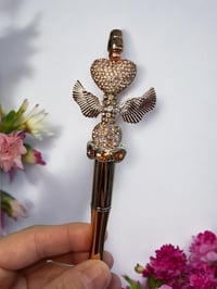 Image 1 of Rose Gold Rhinestone Heart Pen