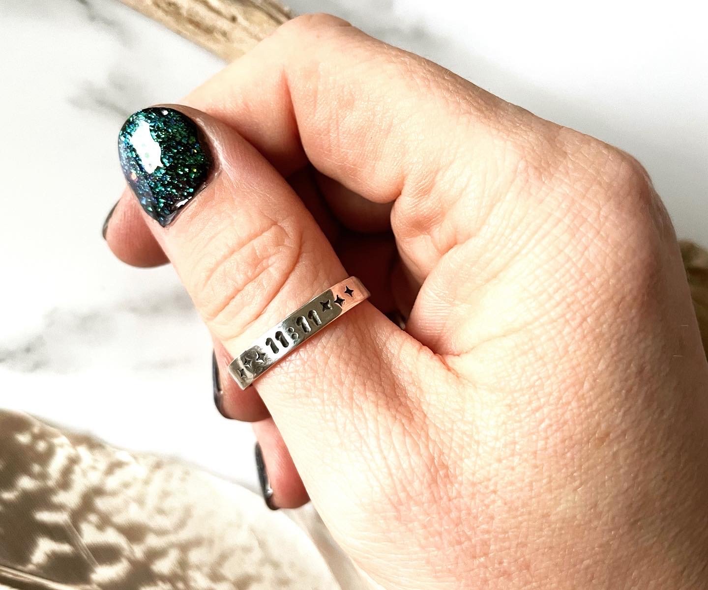 Image of Handmade Sterling Silver 11:11 Number Ring With Stars 925