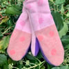 Upcycled mittens - pink spotty
