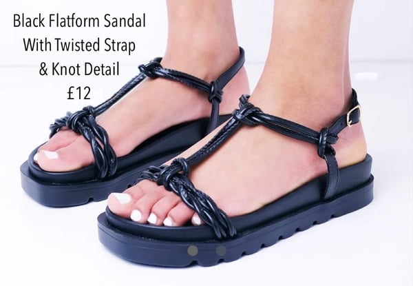 Image of Black Flatform Sandal with Twisted Strap & Knot Detail