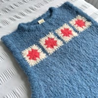 Image 3 of Granny square vest in denim blue and coral