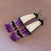 Image 2 of One tier Dentalium earrings (black & purple)