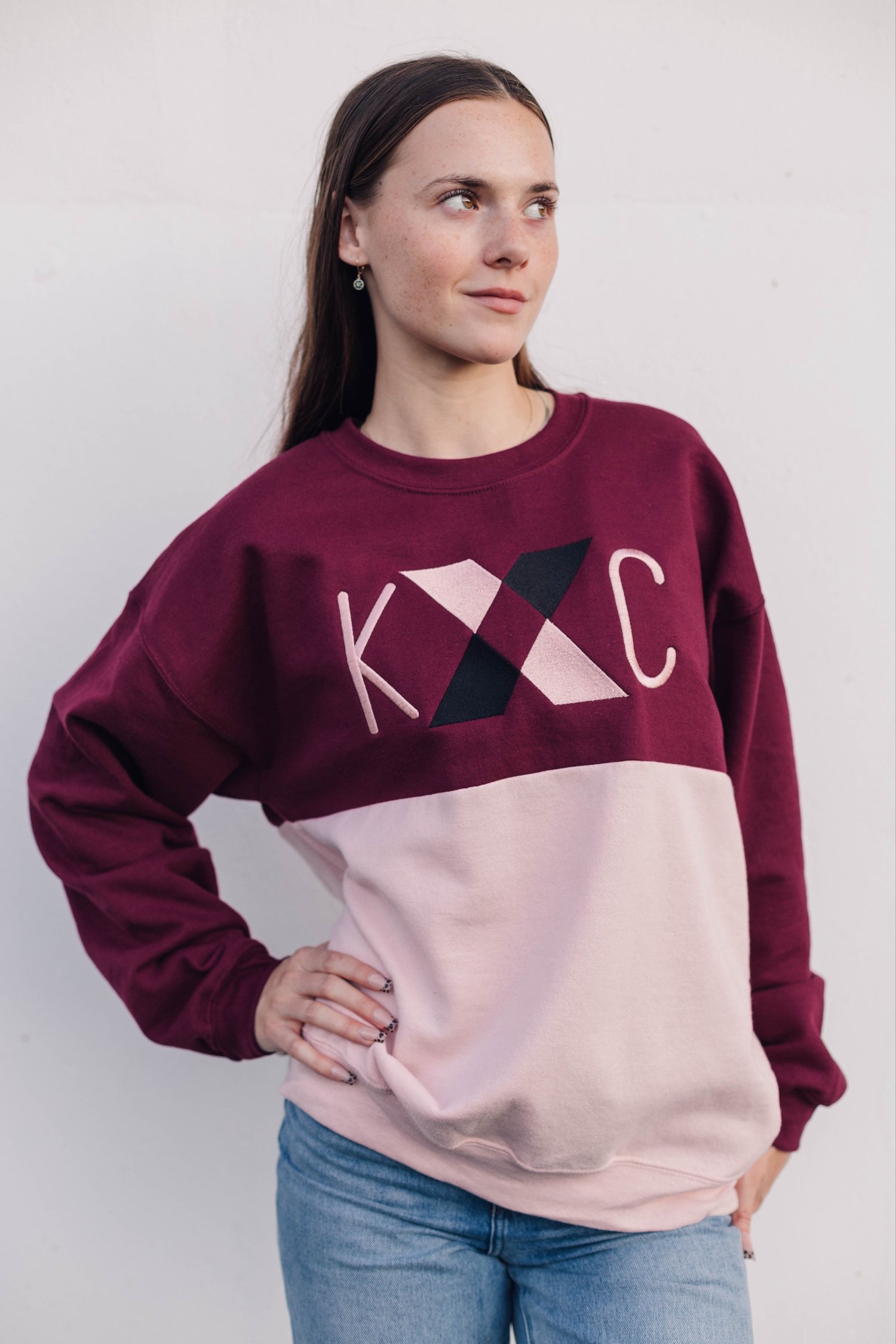 Image of CROSSING PATHS BLUSH/BLACK/BURGANDY SPLIT COLORBLOCK