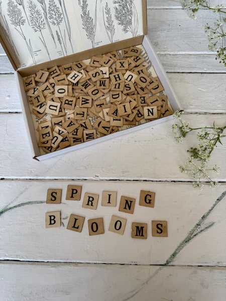 Image of Decorative box of vintage letter tiles #2