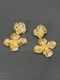 Image 1 of Gold Tone Floral Earrings 