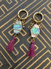 Image 1 of Abalone inlay tassel tunnel earrings