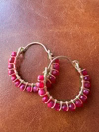 Image 1 of Red Jade Swing Hoops (Brass)