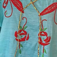 Image 6 of Vintage Light Blue Embroidered Handmade Boho Peasant Top - M 